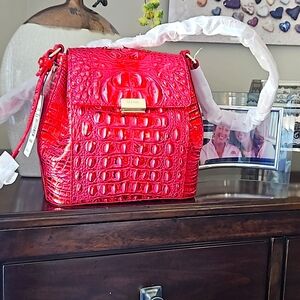 Brahmin Margo metallic red perfect for the holidays NWT